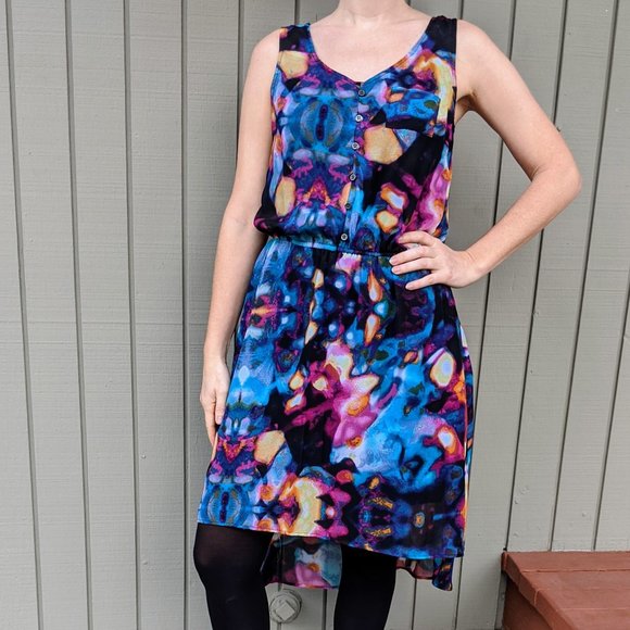 Mossimo Floral Tie-Dye Shirt Dress, Hi-Lo, Sz. XS - Picture 1 of 5